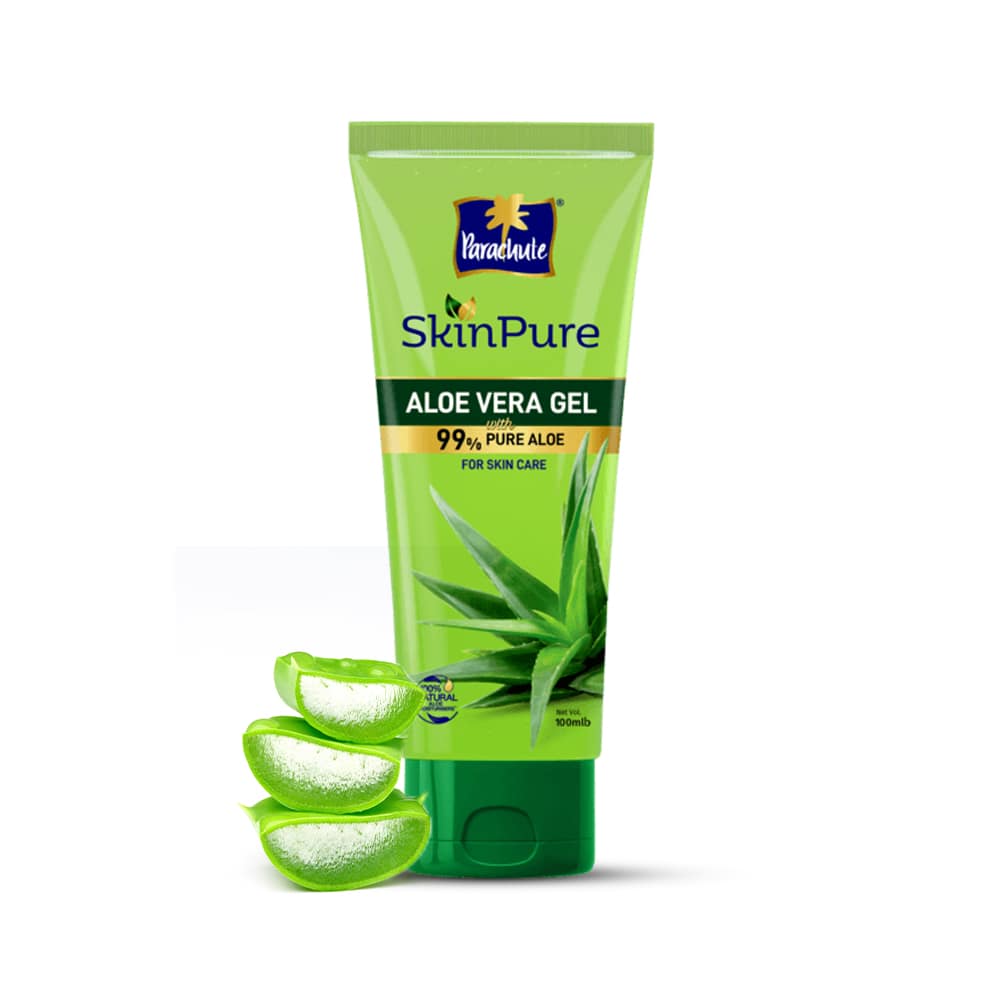 Parachute SkinPure Aloe Vera Gel , 99% Pure Aloe, For Soft, Moisturized & Hydrated Skin, Heals, Repairs, Protects Skin, 8h moisturization, Soothes Sunburn, All Skin Types (100ml)