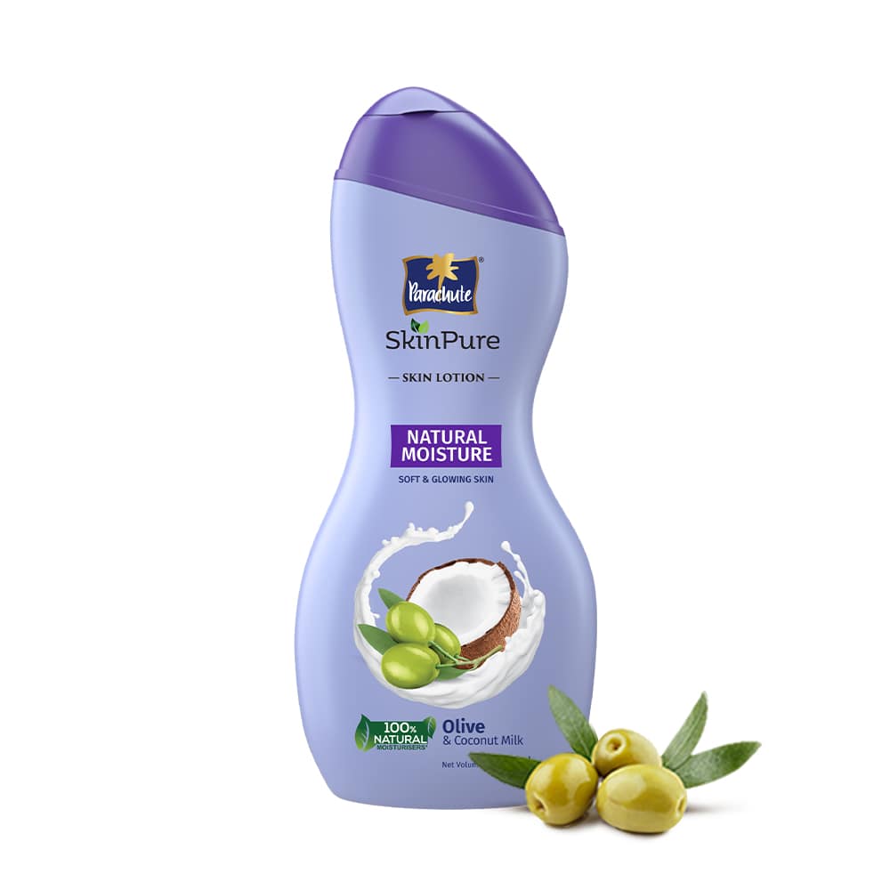 Parachute SkinPure Natural Moisture Body Lotion with Olive & Coconut Milk,For Soft, Glowing, Nourished Skin, 100% Natural Moisturizers, All Skin Types (100ml)