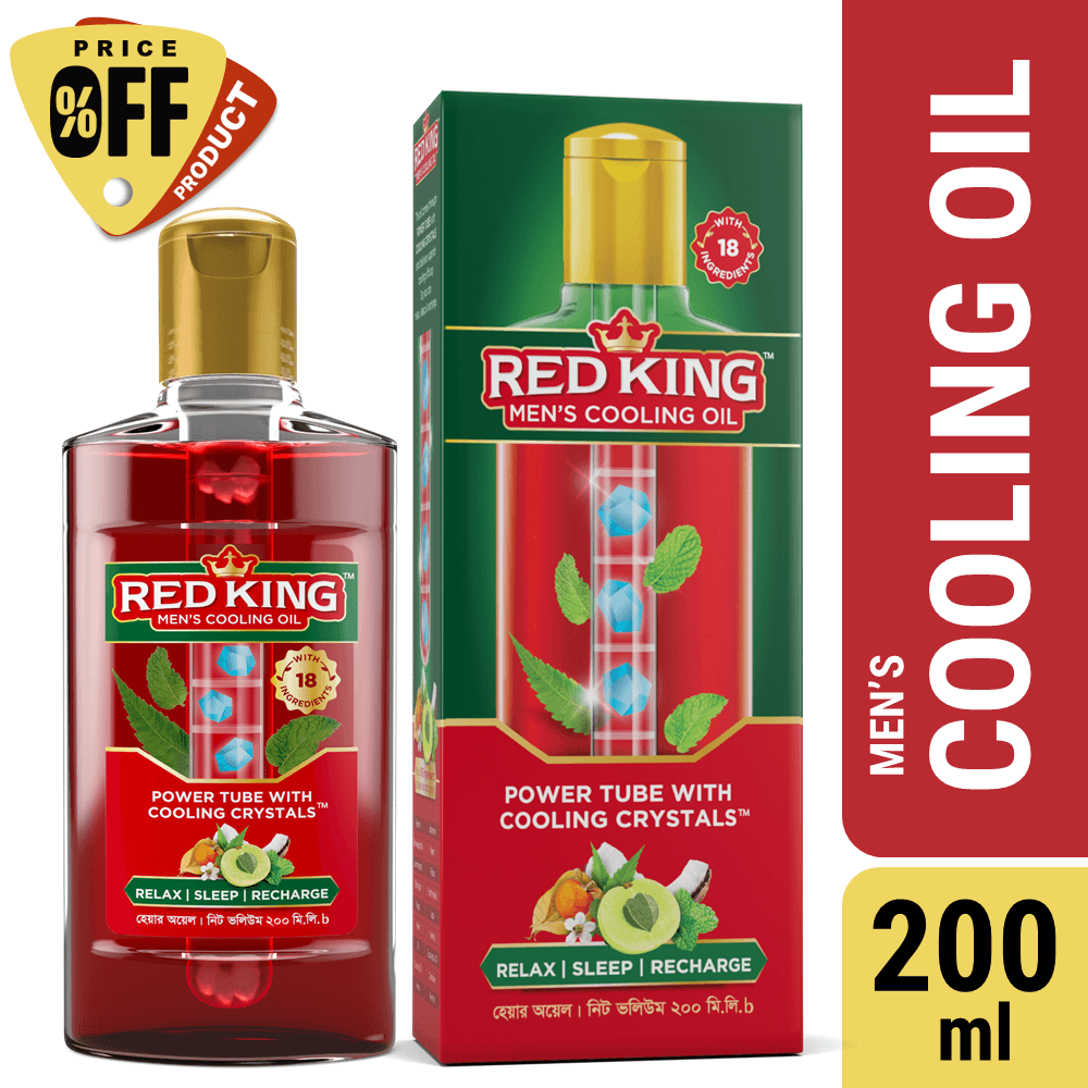 Red King Men’s Cooling Oil with 18 Natural Ingredients, Amla & Menthol Crystals, Gives Calm, Cooling Effect, Relieves Headache, Stress, Fatigue, Helps Relax, Recharge & Sleep (200ml)