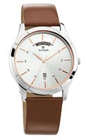 Titan On Trend White Dial Analog with Day and Date Leather Strap watch for Men (1767SL01)
