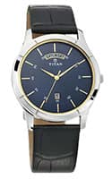 Titan Workwear Blue Dial Analog with Day and Date Leather Strap watch for Men (1767SL03)