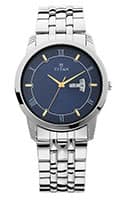 Titan Analog with Day and Date Blue Dial Stainless Steel Strap watch for Men 1774SM01
