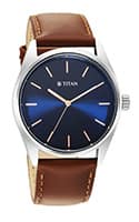 Titan Quartz Analog Blue Dial Leather Strap Watch for Men 1866SL01