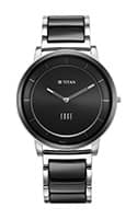 Titan Edge Fusion Quartz Analog Black Dial Two Toned Steel & Ceramic Strap Watch for Men 1878KD01