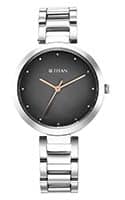 Titan Workwear Quartz Analog Black Dial Silver Stainless Steel Strap Watch for Women 2480SM13