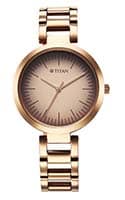 Titan Workwear Quartz Analog Beige Dial Rose Gold Stainless Steel Strap Watch for Women 2480WM06