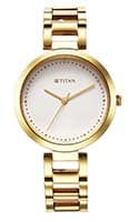 Titan Workwear Quartz Analog White Dial Golden Stainless Steel Strap Watch for Women 2480YM03