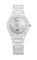 Titan Edge Ceramic Dress with Diamonds Quartz Analog Mother Of Pearl Dial Ceramic Strap Watch for Women 2653KC03