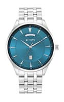 Titan Opulent Blue Dial Analog with Day and Date Stainless Steel Strap watch for Men 90127SM01
