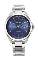 Titan Titanium Quartz Analog Blue Dial Stainless Steel Strap Watch for Men 90177TM01