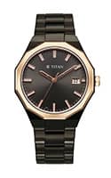 Titan Regalia Dodecagon Quartz Analog with Date Grey Dial Black Stainless Steel Strap Watch For Men (90212KM02)