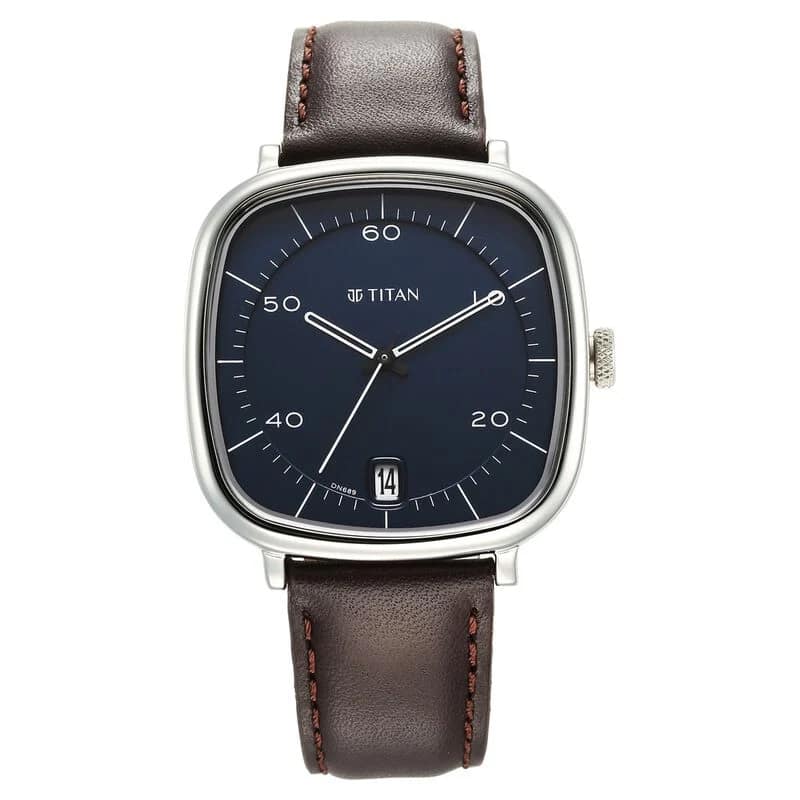 Titan Neo Curve Blue Dial Brown Leather Strap Watch- NS1885SL03