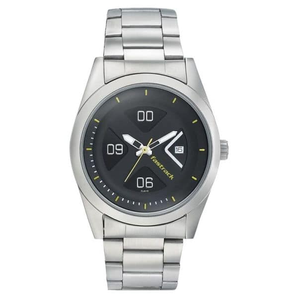 Fastrack Black Dial Stainless Steel Strap Watch -NS3218SM02