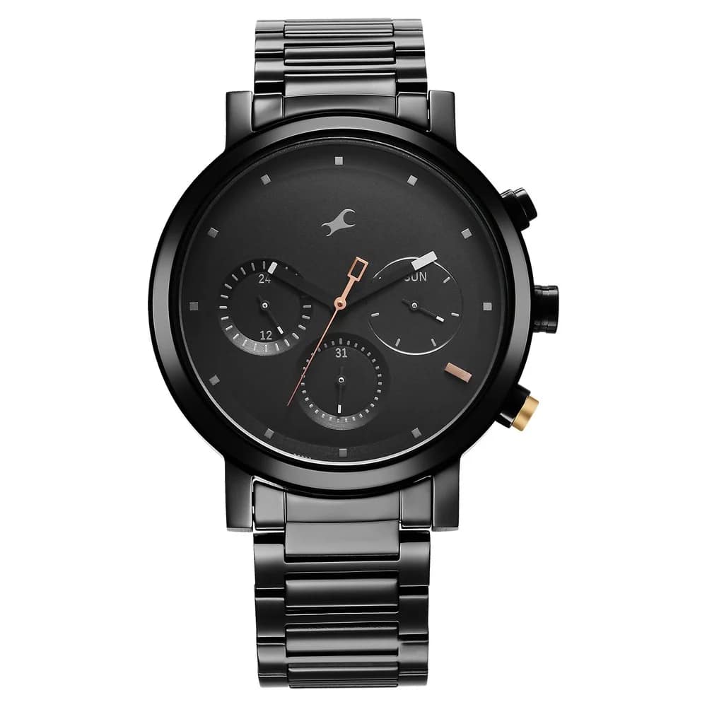 Fastrack 3287KM06 Tick Tock Quartz Analog Black Dial With Black Stainless steel Strap Watch for Guys