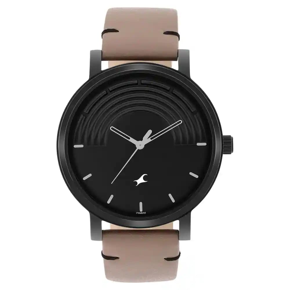 Fastrack 3299NL01 Crush Quartz Analog Black Dial Leather Strap Watch for Gents