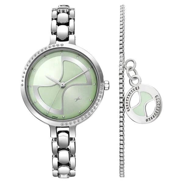Fastrack 6311SM01F Green Dial Metal Strap Watch