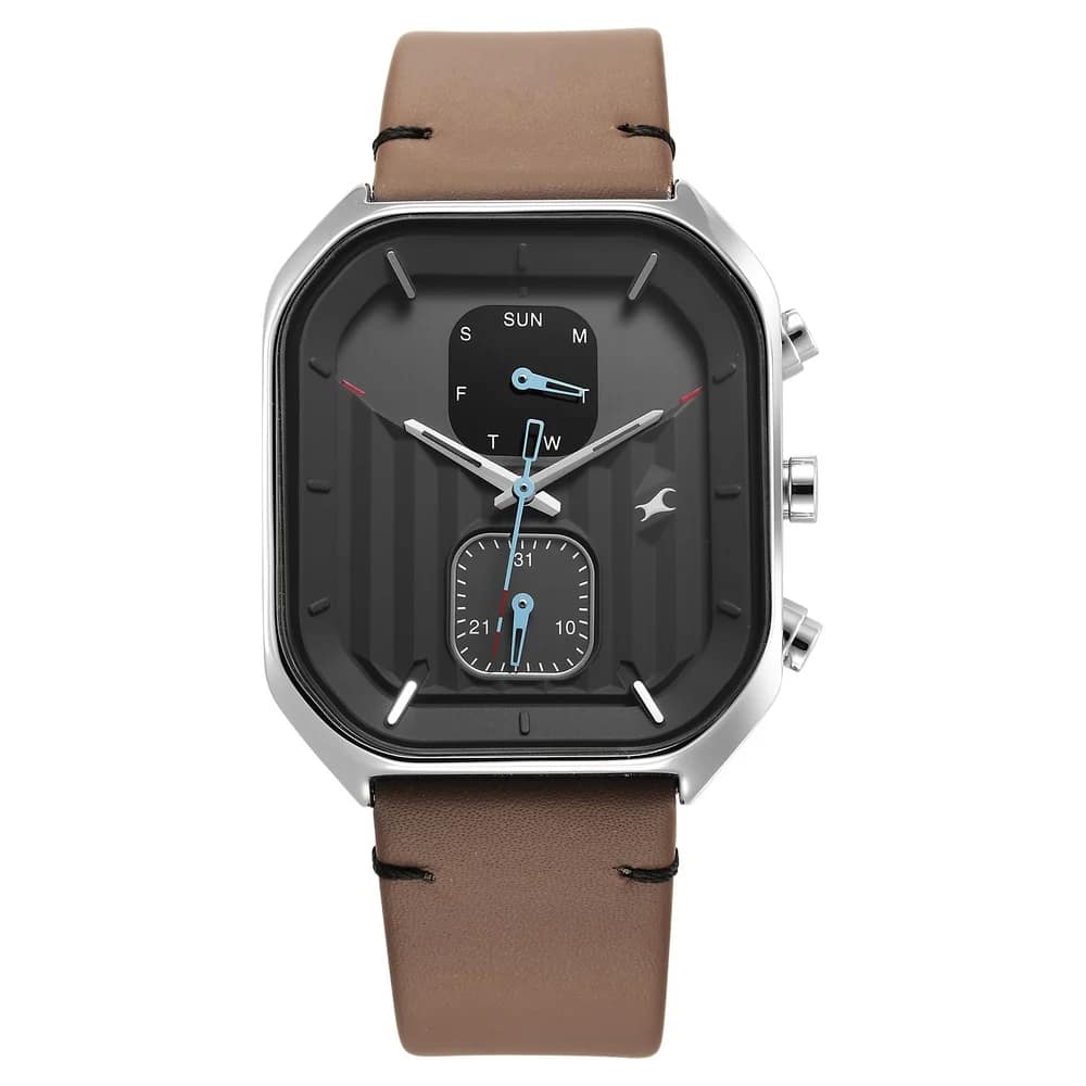 Fastrack 3270SL04 – Fleek Quartz Multifunction Grey Dial Leather Strap Watch For Guys