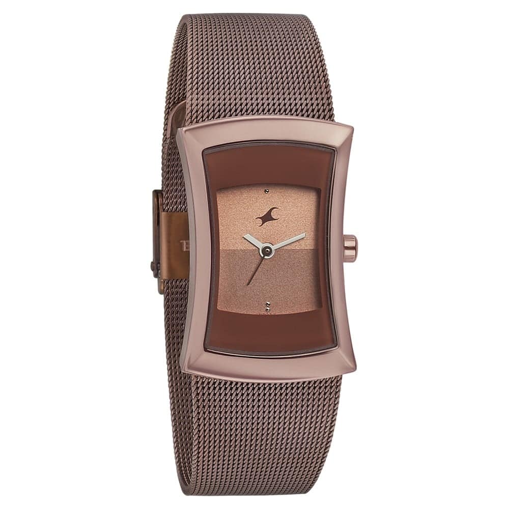 Fastrack 6093QM01 Pulse Quartz Analog Brown Dial Stainless Steel Strap Watch for Girls