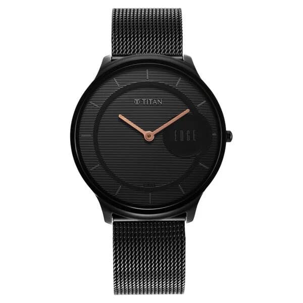 Titan Edge 1843NM02 Slim Stainless Steel Black Dial Analog Watch for Men