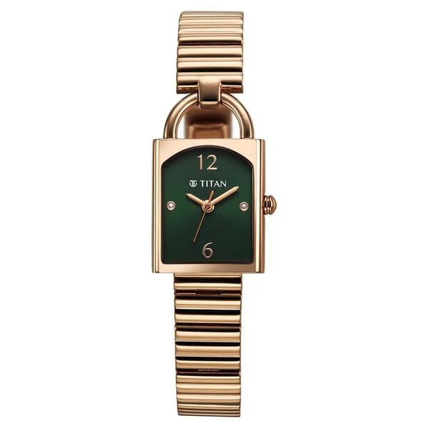 Titan Metro 95303WM01 Green Dial Stainless Steel Strap Watch For Women