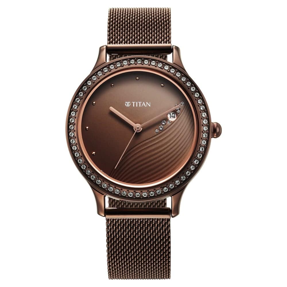 Titan NS2634QM01 Brown Dial Stainless Steel Strap Watch