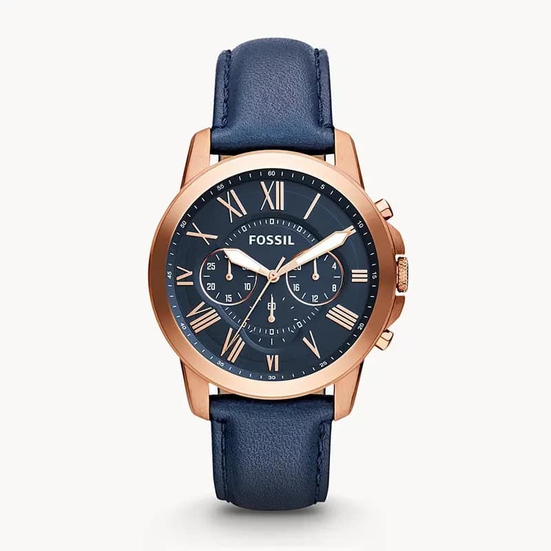 Fossil Grant Chronograph Navy Leather Watch FS4835