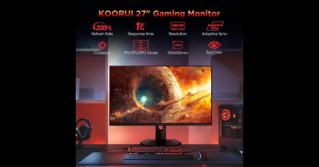 KOORUI S2721PM 27" 2K QHD 200Hz 1ms QD Mini-LED Gaming Monitor