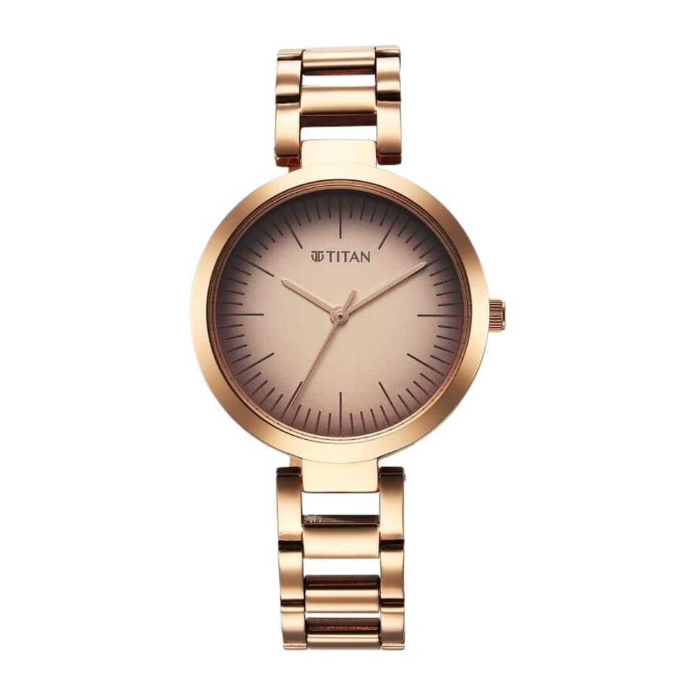 Titan Workwear Quartz Analog Beige Dial Rose Gold Stainless Steel Strap Watch for Women 2480WM06