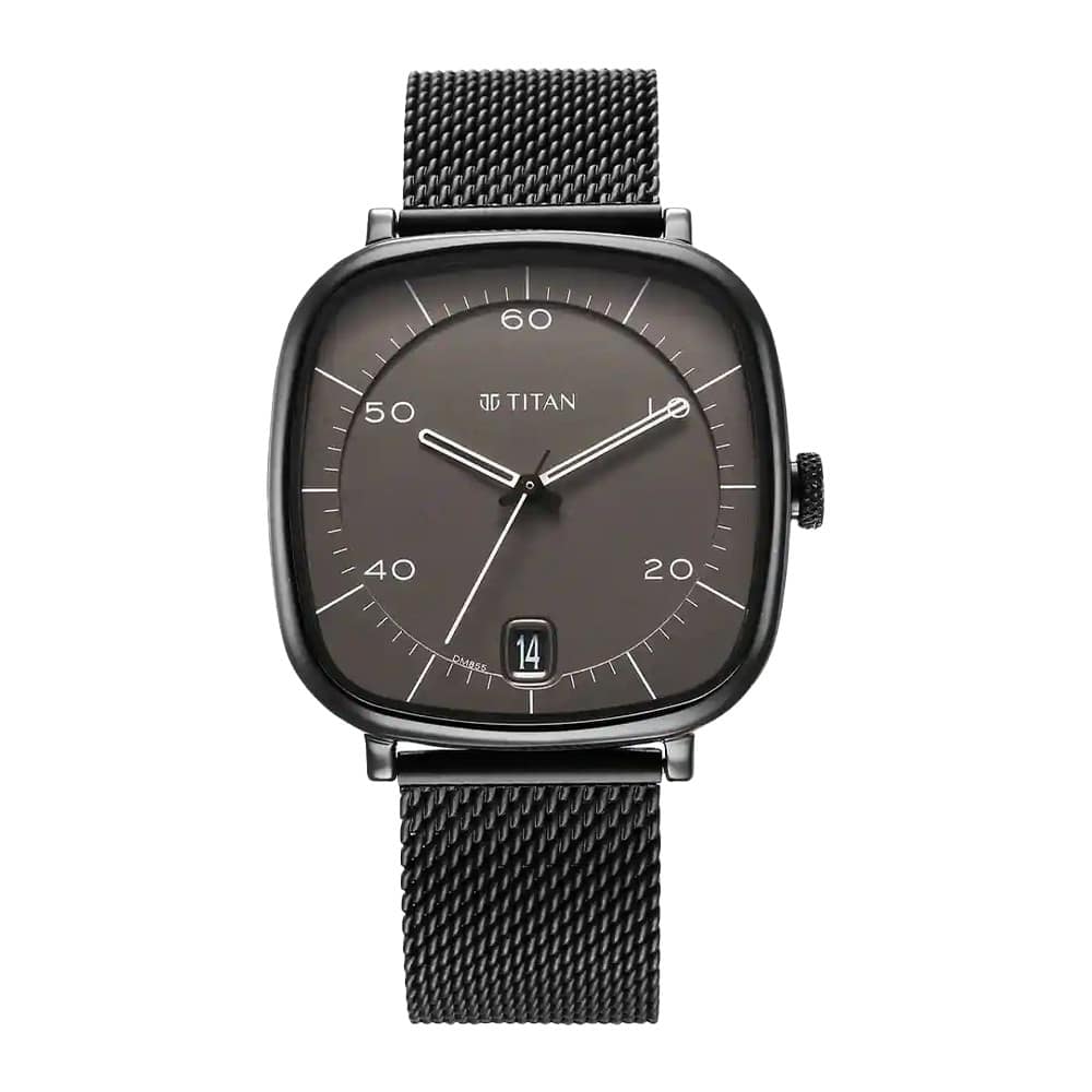 Titan Neo Curve Quartz Multifunction Anthracite Dial Black Stainless Steel Strap Watch for Men 1885NM01