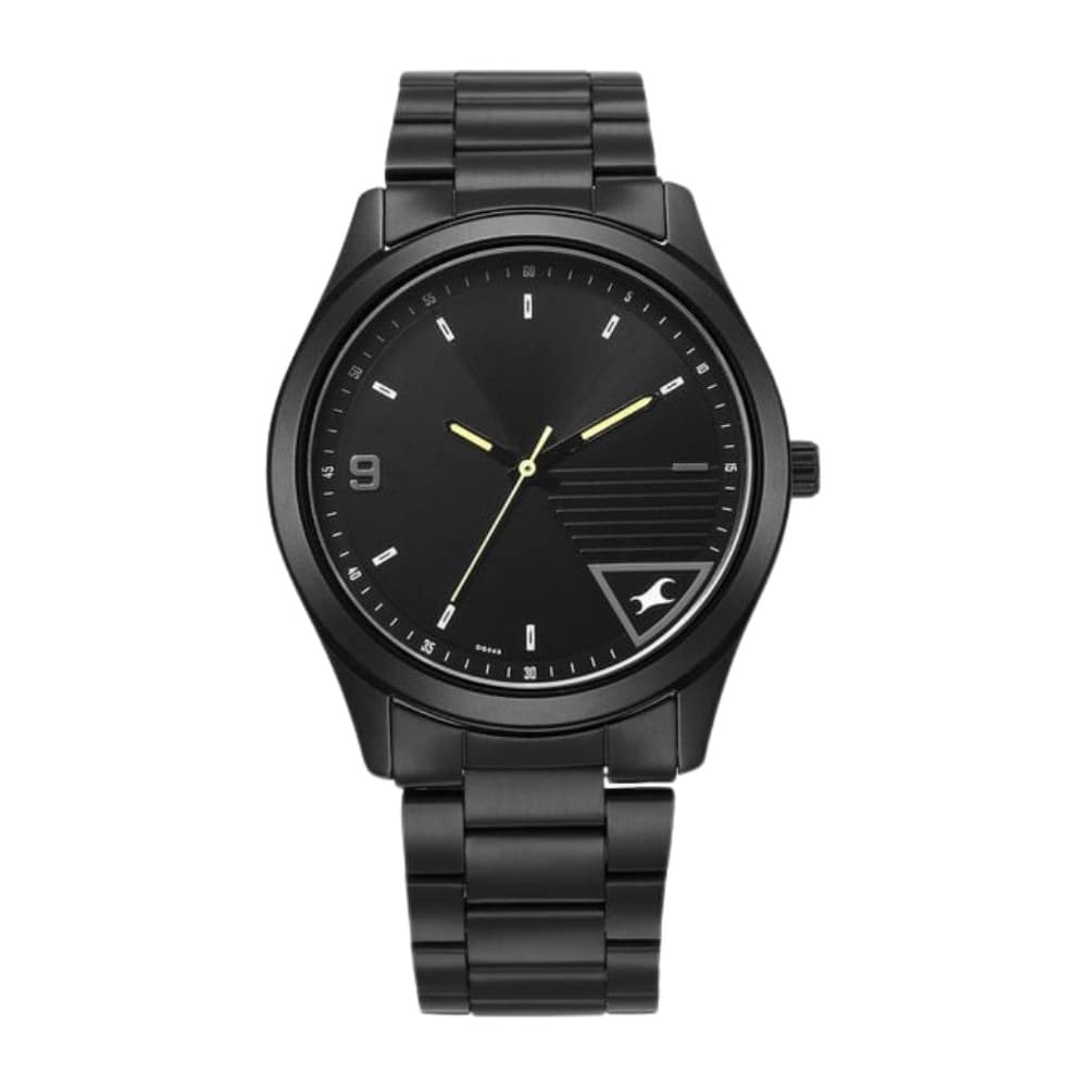 Fastrack Stunners Quartz Analog Black Dial Black Metal Strap Watch For Guys 3317NM01