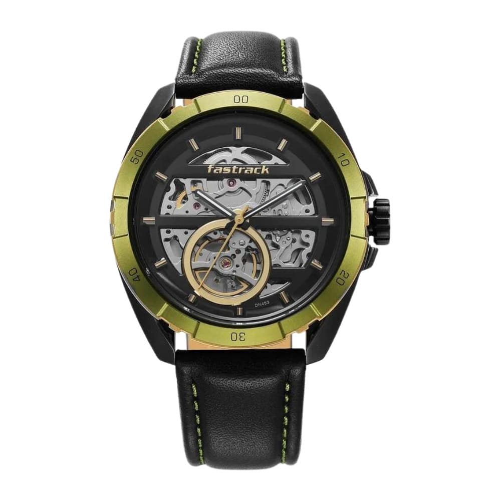 Fastrack 3297KL01 Automatics Black Dial Leather Strap Watch for Guys