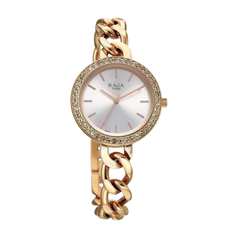 Titan Raga Showstopper Quartz Analog Silver Dial Metal Strap Watch For Women 95361WM01