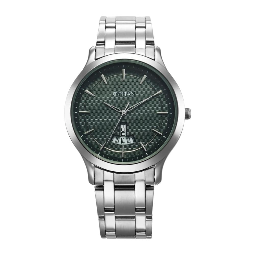 Titan Karishma Quartz Analog Green Dial Stainless Steel Strap Watch for Men 1825SM11