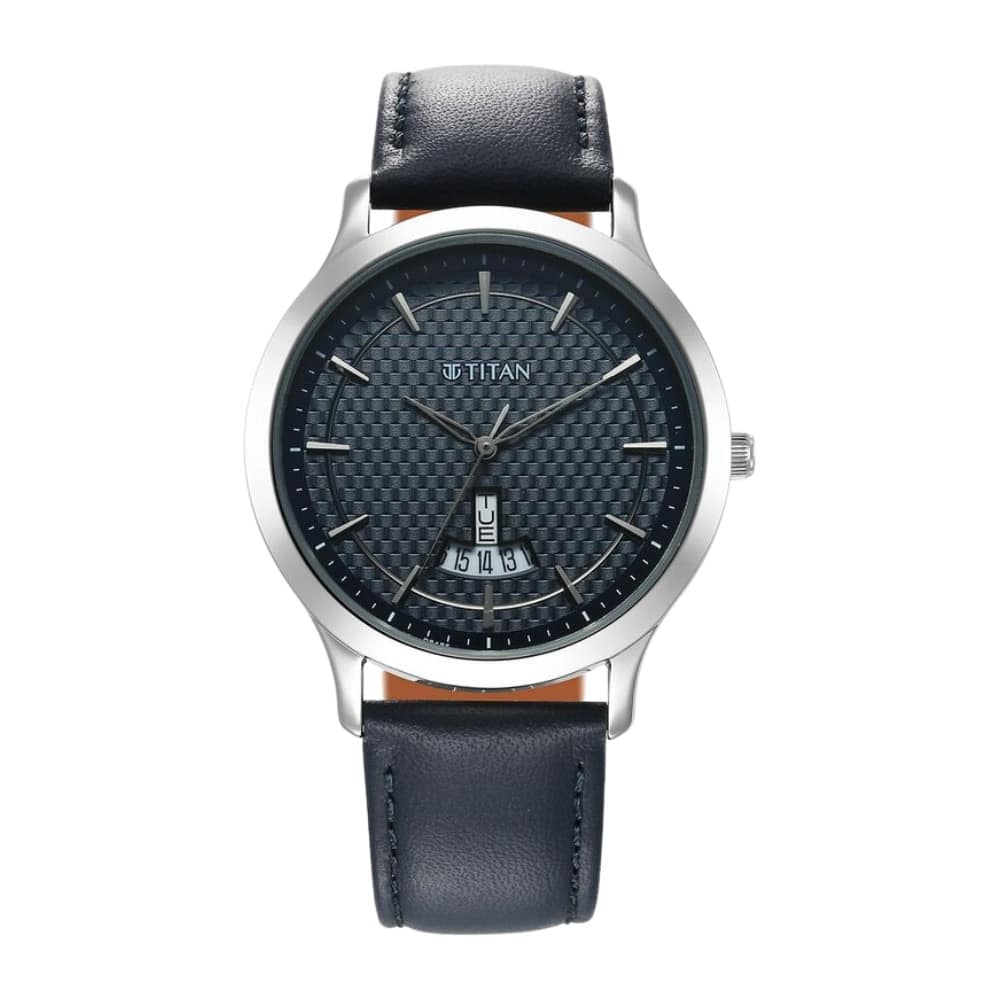 Titan Karishma Quartz Analog Blue Dial Leather Strap Watch for Men 1825SL14