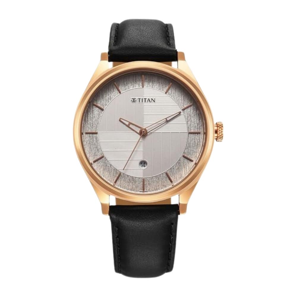 Titan Neo Economy Quartz Analog with Date Silver Dial Black Leather Strap Watch For Men 1802WL02
