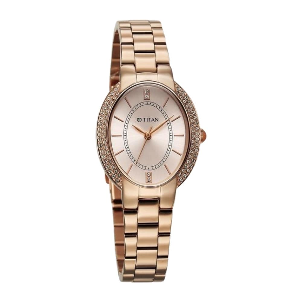 Titan Metro 95304WM01 Rose Gold Dial Stainless Steel Strap Watch For Women