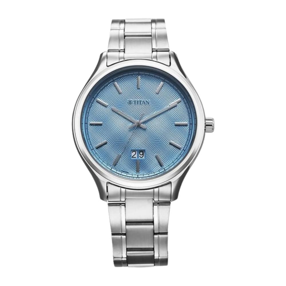 Titan Palette Of Time Quartz Analog with Date Blue Dial Stainless Steel Strap Watch For Men 10033SM01