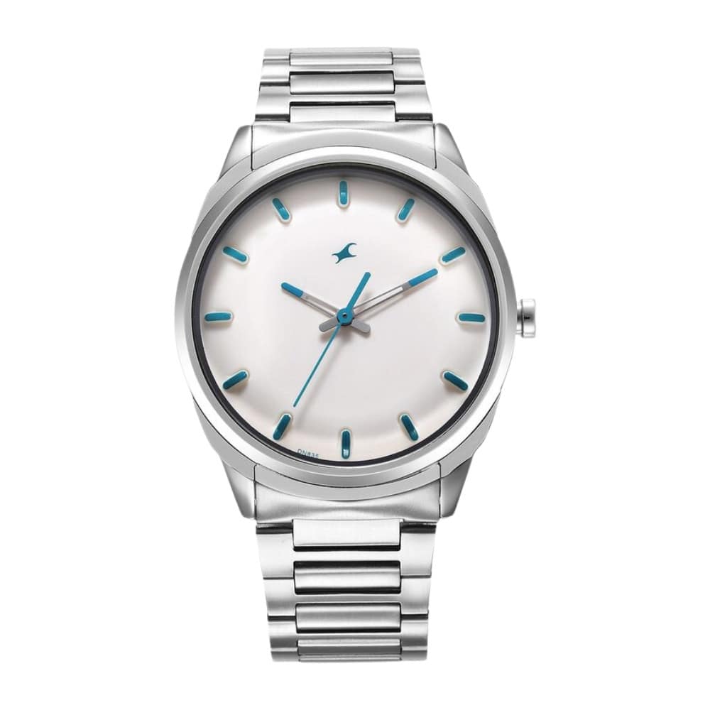 Fastrack Quartz Analog White Dial Silver Stainless Steel Strap Watch for Guys 3273SM01