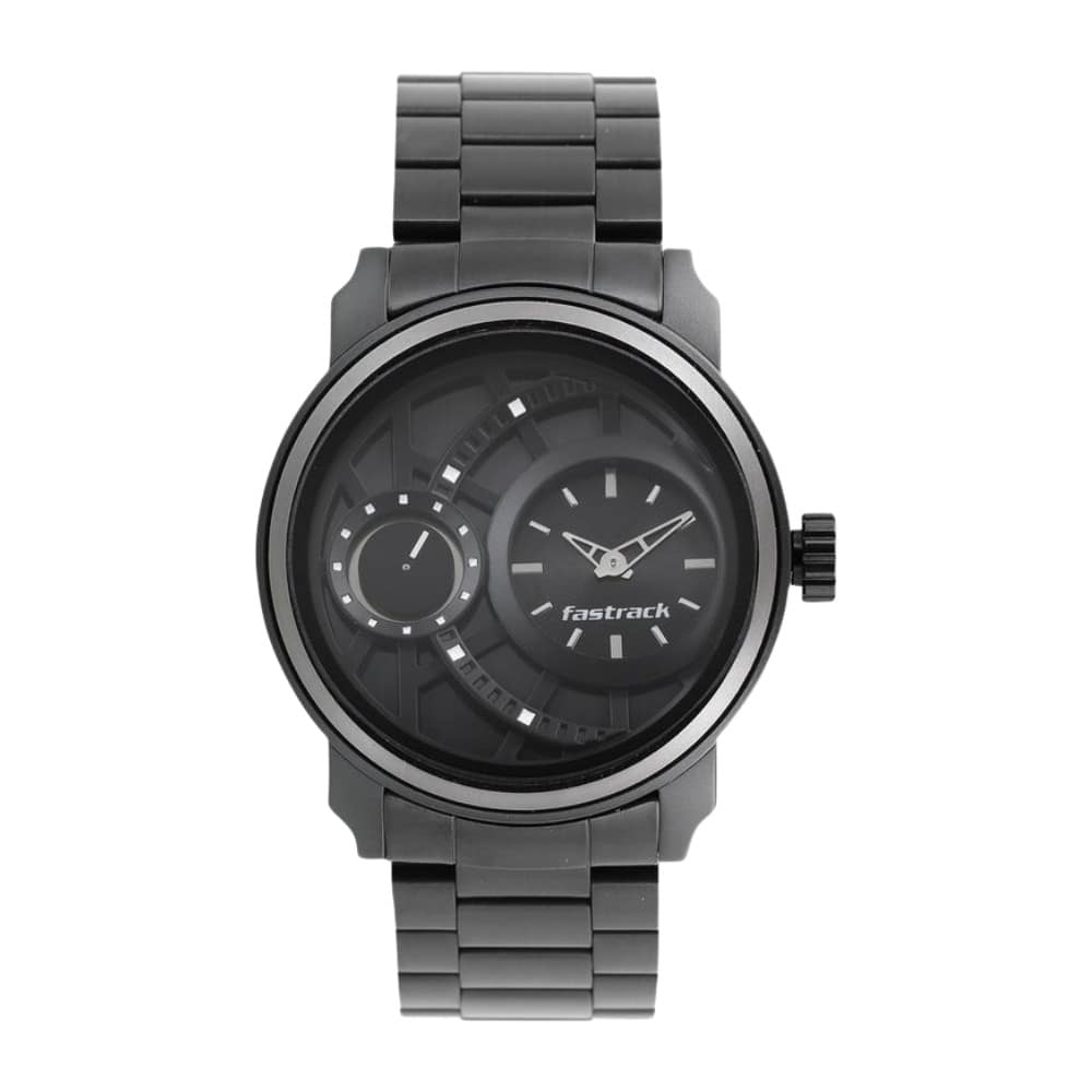 Fastrack Quartz Analog Black Dial Stainless Steel Strap Watch for Guys NS3147KM01