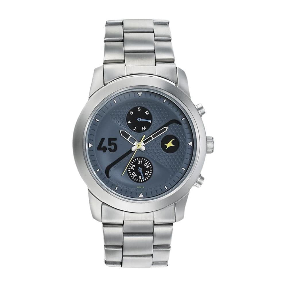 Fastrack Go Skate Quartz Multifunction Blue Dial Stainless Steel Strap Watch for Guys NP3216SM01