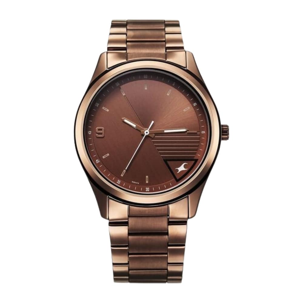 Fastrack Stunners Quartz Analog Brown Dial Brown Metal Strap Watch For Guys 3317QM02