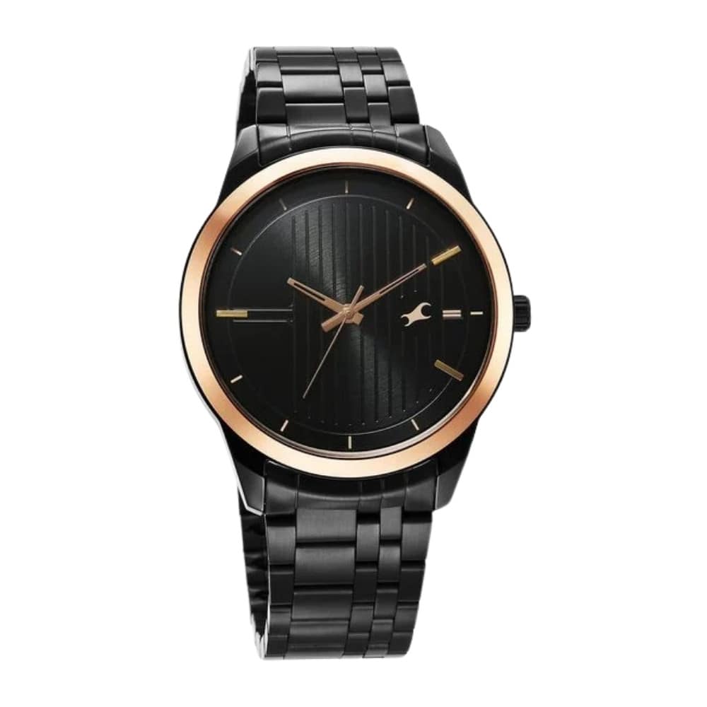 Fastrack Stunners Quartz Analog Black Dial Metal Strap Watch for Guys 3308KM01