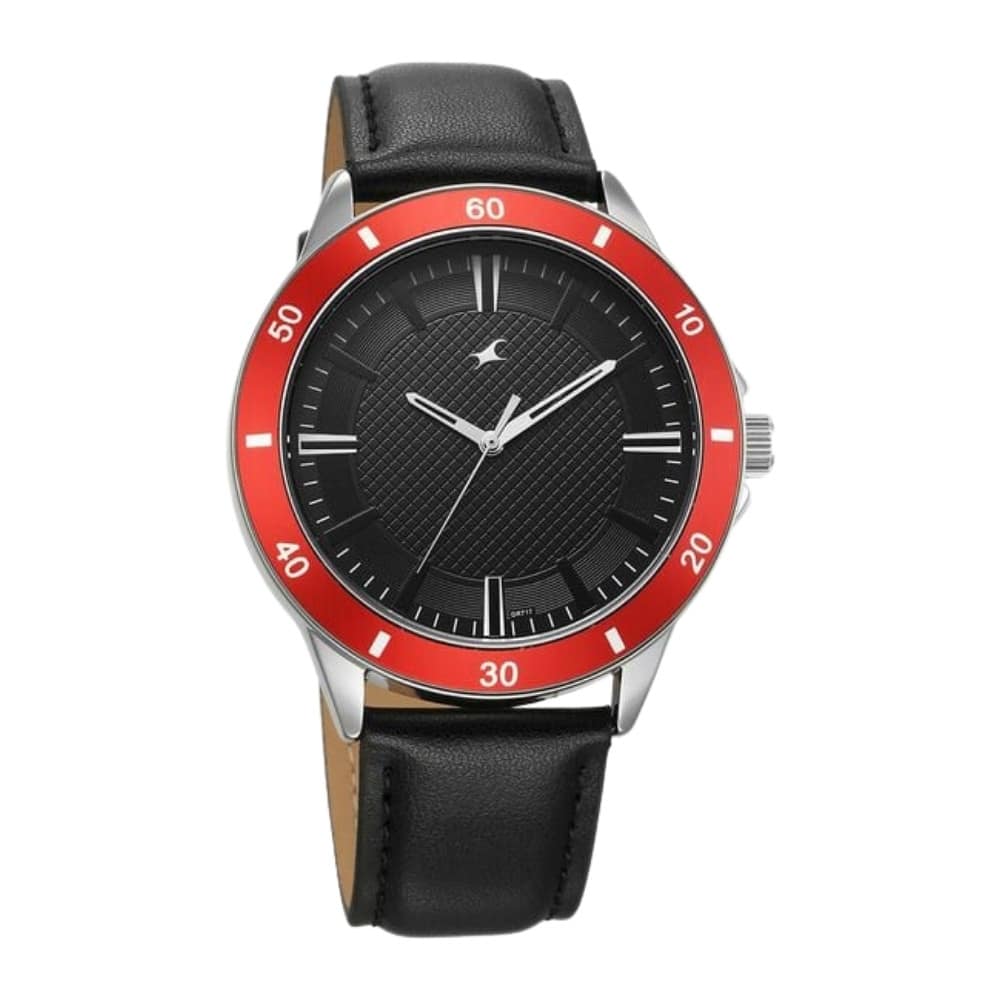Fastrack Stunners X Quartz Analog Black Dial Leather Strap Watch For Guys (38160SL01