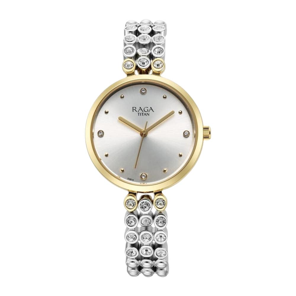 Titan Raga Showstopper Quartz Analog Silver Dial Metal Strap Watch for Women 95262BM01