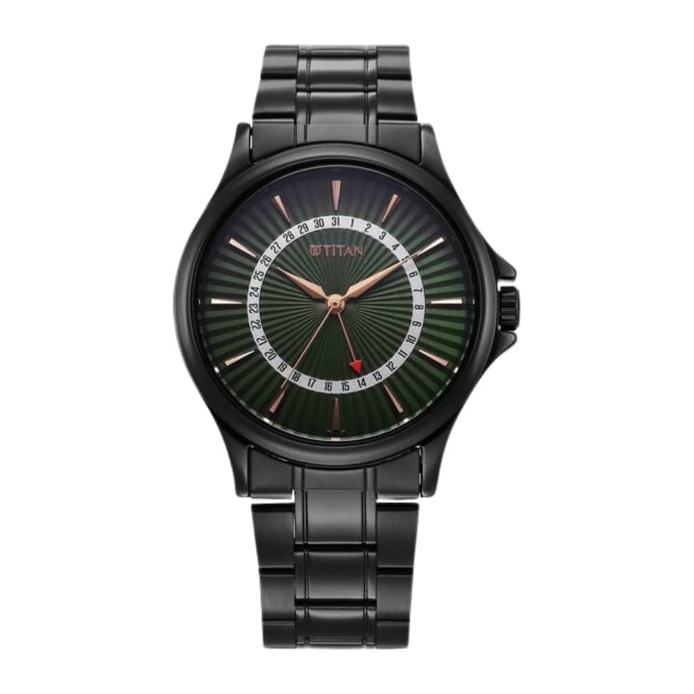 Titan Karishma Quartz Analog with Date Green Dial Stainless Steel Strap Watch For Men 10038NM01