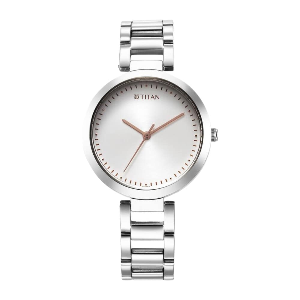 Titan Workwear Quartz Analog Silver Dial Silver Stainless Steel Strap Watch for Women 2480SM12