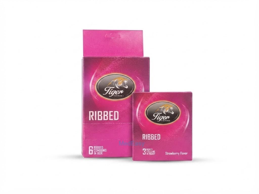 Tiger Ribbed Strawberry Flavor Sexual Wellness (3×1's Pack)