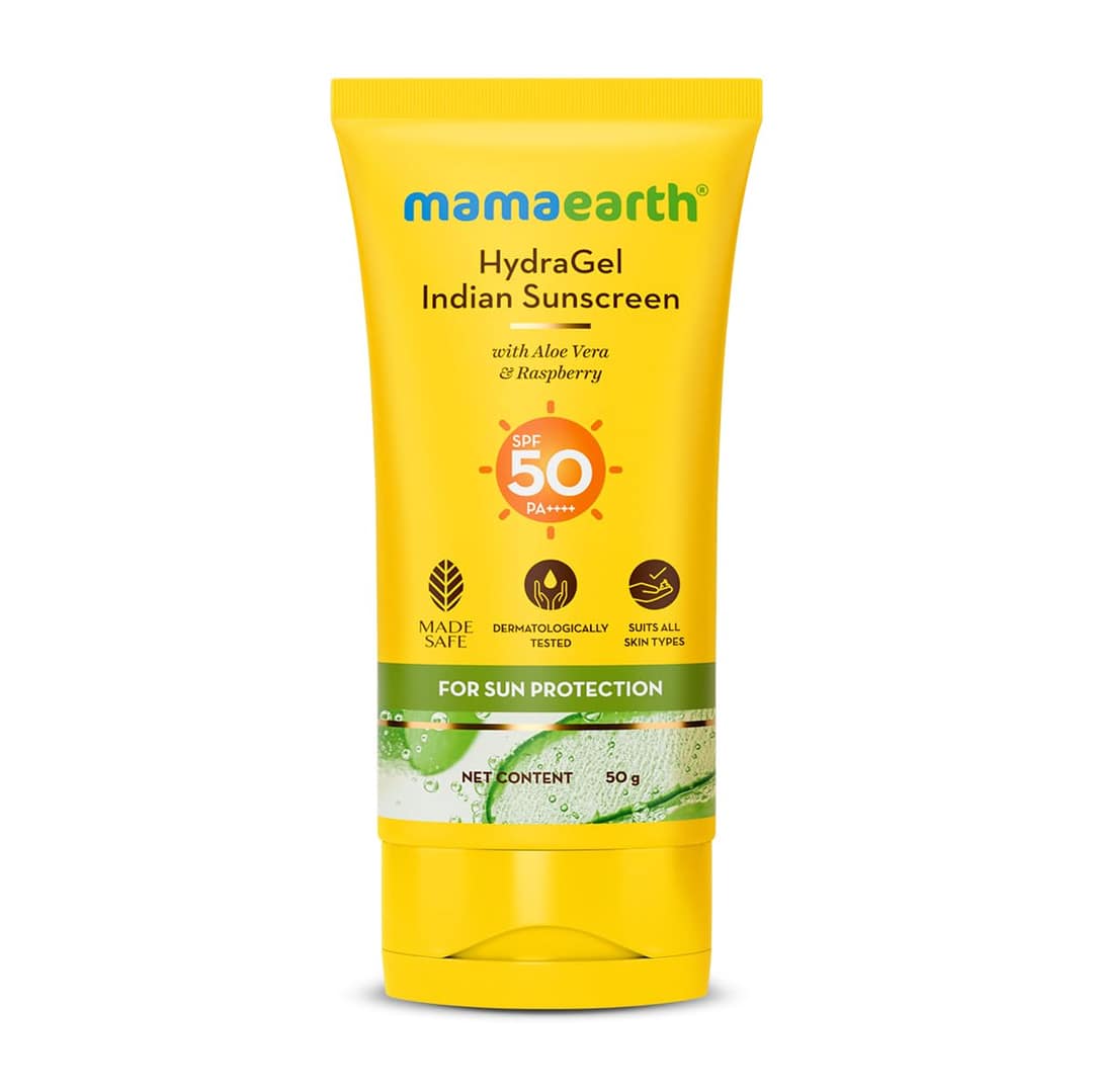 Mamaearth HydraGel Indian Sunscreen with Aloe Vera and Raspberry for Sun Protection (50gm)