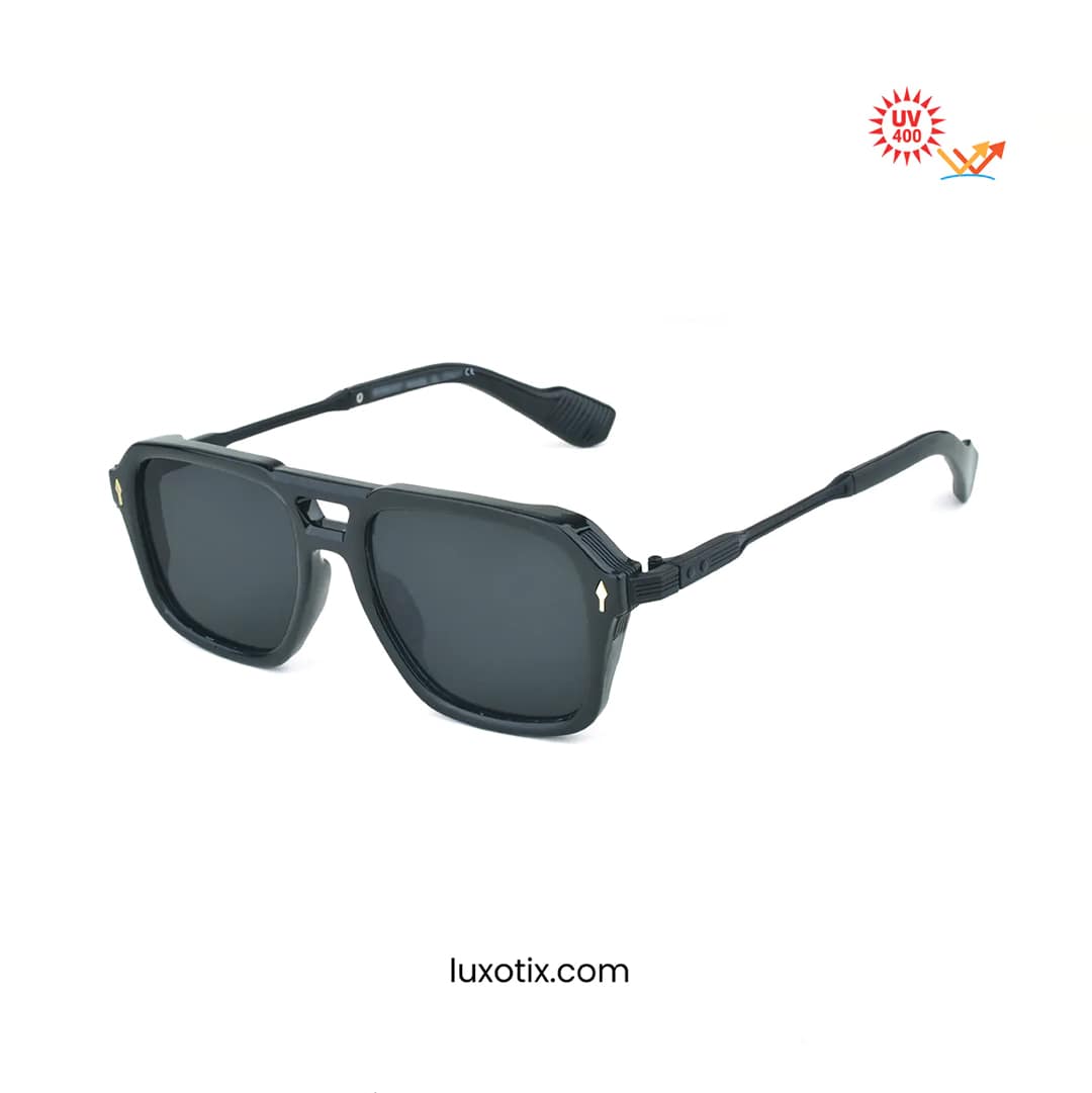 Polished BLACK Stylish Double-Bridge Sunglasses M11-37 C1