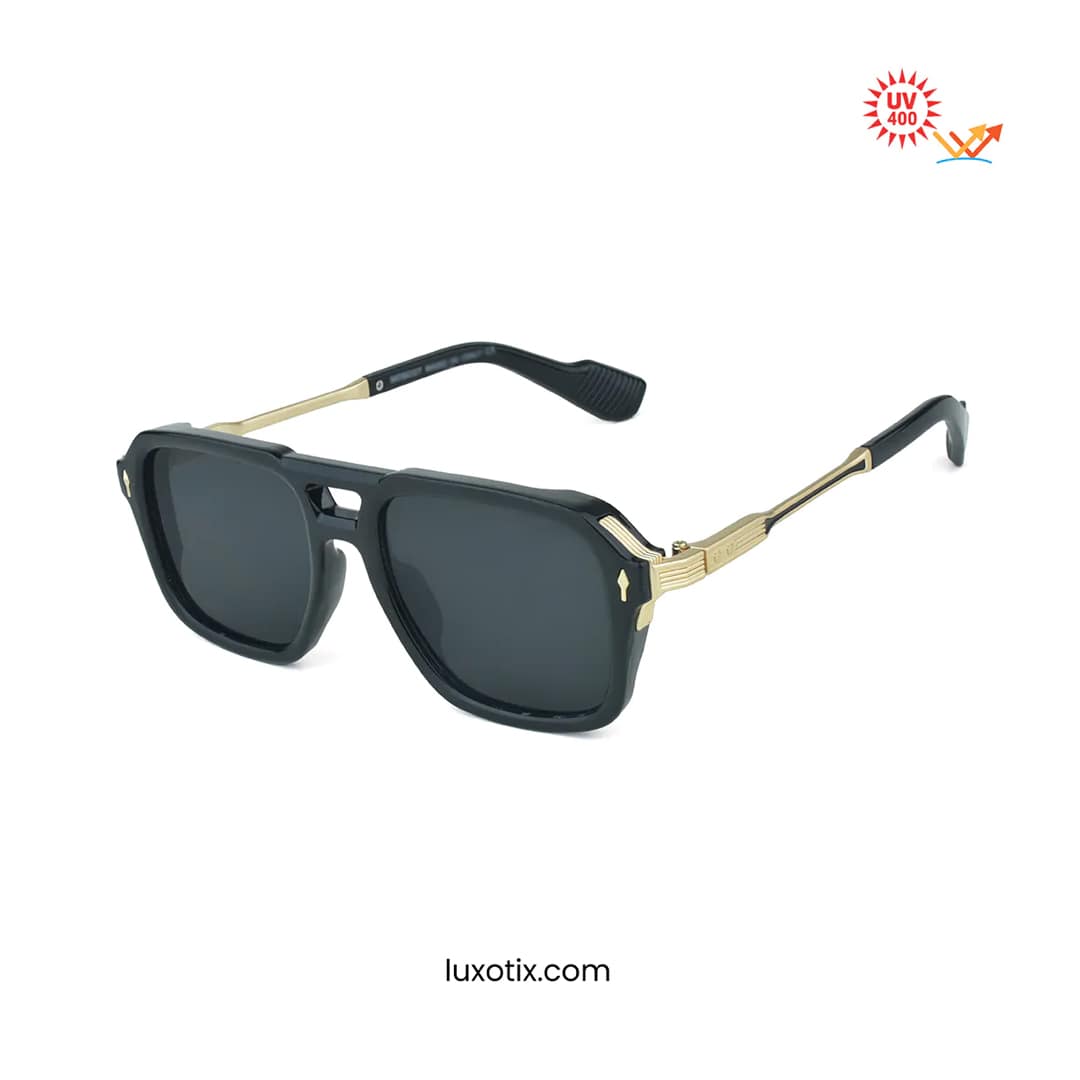 Polished BLACK Stylish Double-Bridge Sunglasses M11-37 C3